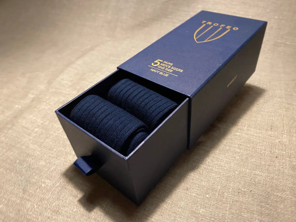 Ribbede dressokker i bambus - marineblå